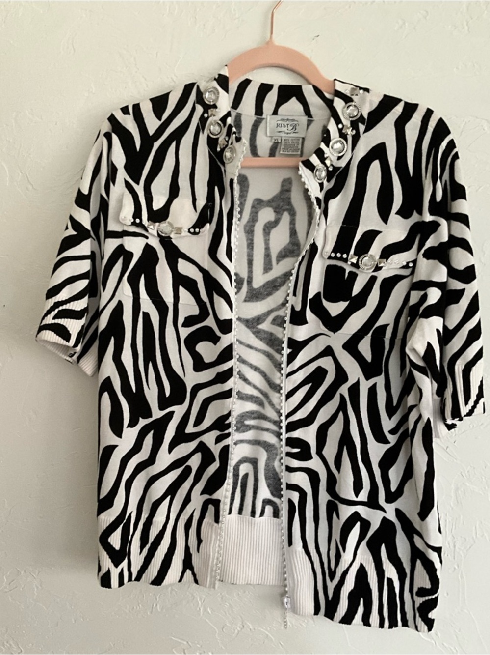 Just B Zebra Print Beaded Cardigan Extra Large